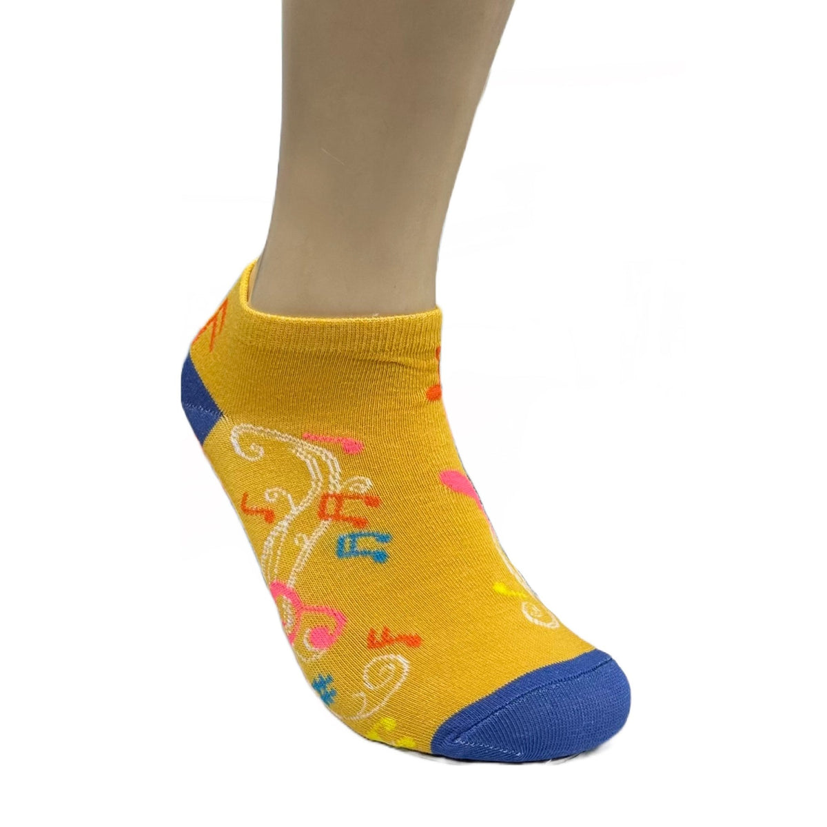 Colorful Music Note Pattern Ankle Socks (Adult Medium - Women's Shoe Sizes 5-10), Mustard Music Ankle