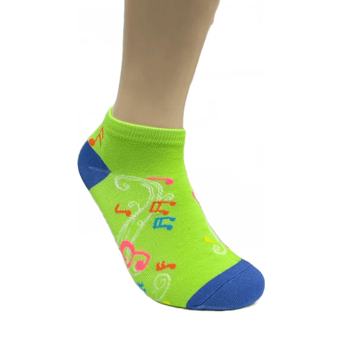 Colorful Music Note Pattern Ankle Socks (Adult Medium - Women's Shoe Sizes 5-10), Green Music Ankle