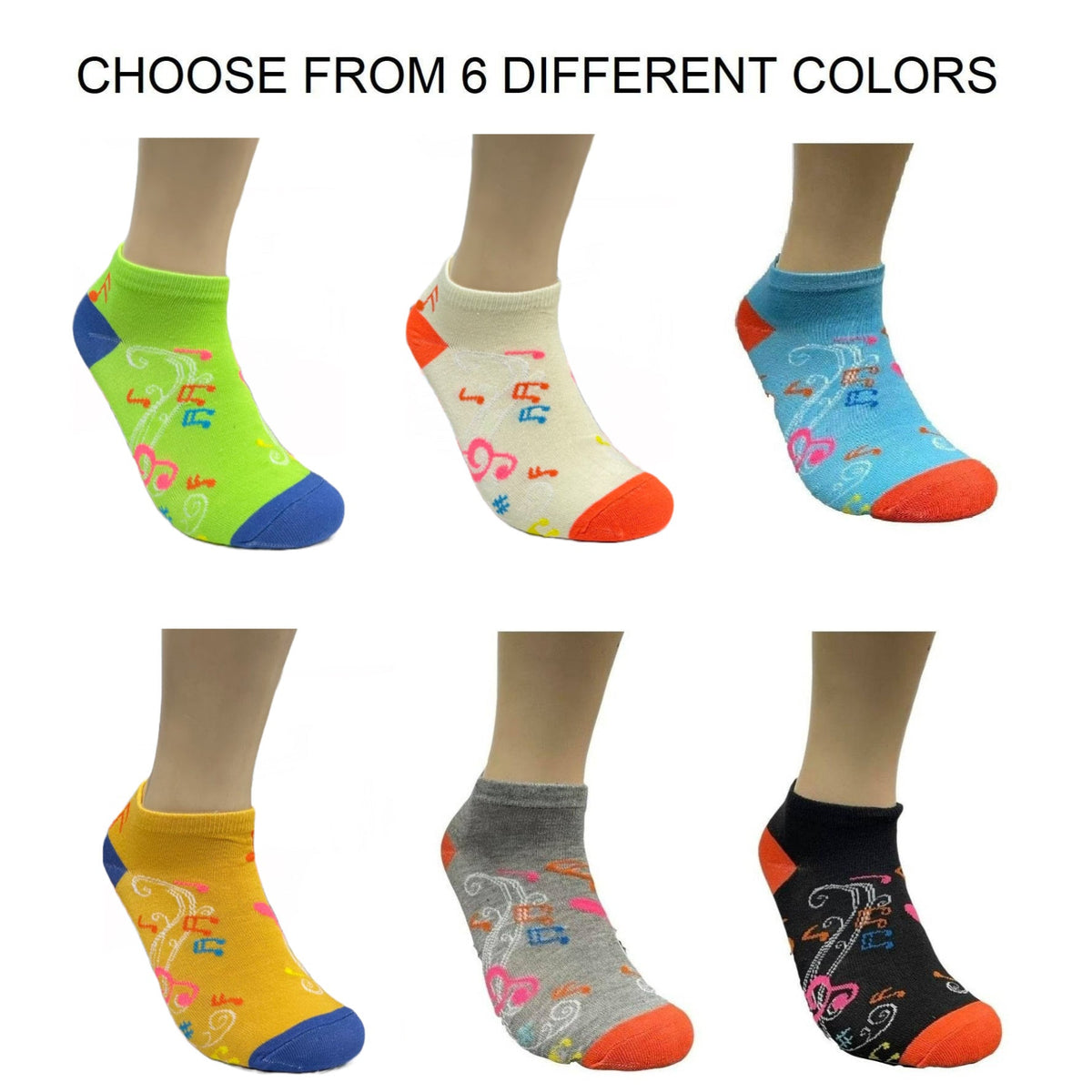 Colorful Music Note Pattern Ankle Socks (Adult Medium - Women's Shoe Sizes 5-10), Green Music Ankle