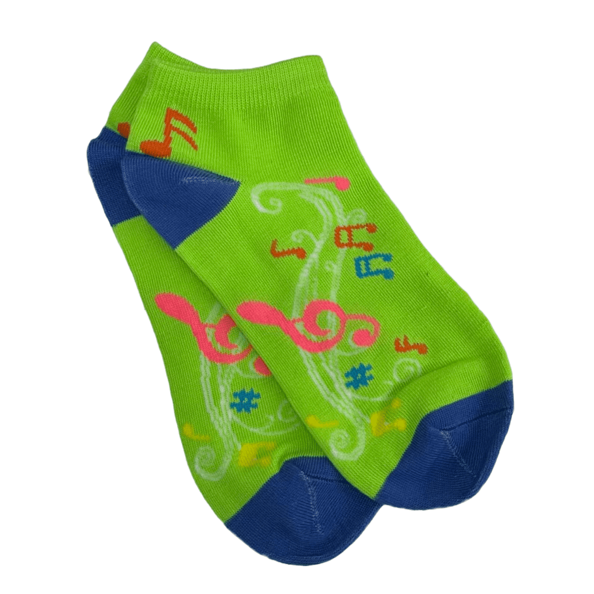 Colorful Music Note Pattern Ankle Socks (Adult Medium - Women's Shoe Sizes 5-10), Green Music Ankle