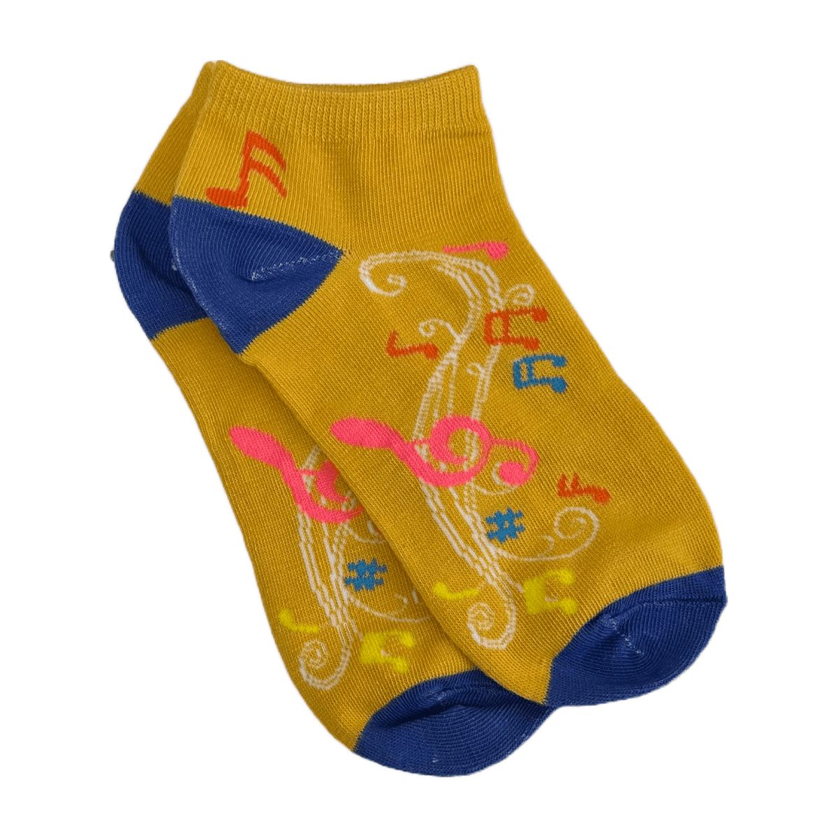 Colorful Music Note Pattern Ankle Socks (Adult Medium - Women's Shoe Sizes 5-10), Mustard Music Ankle