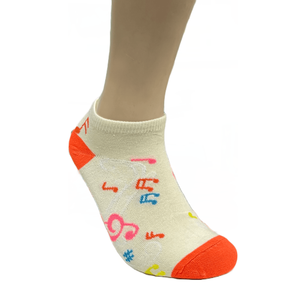 Colorful Music Note Pattern Ankle Socks (Adult Medium - Women's Shoe Sizes 5-10), Cream Music Ankle