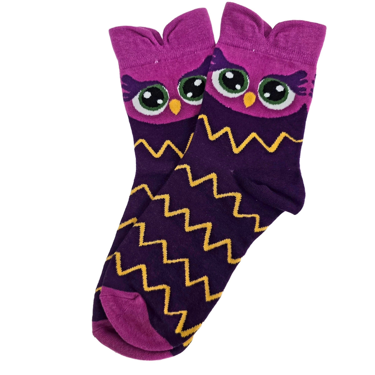 Colorful Owl Crew Socks (Adult Medium - Women's Shoe Sizes 5-10), PurpleOwlMd