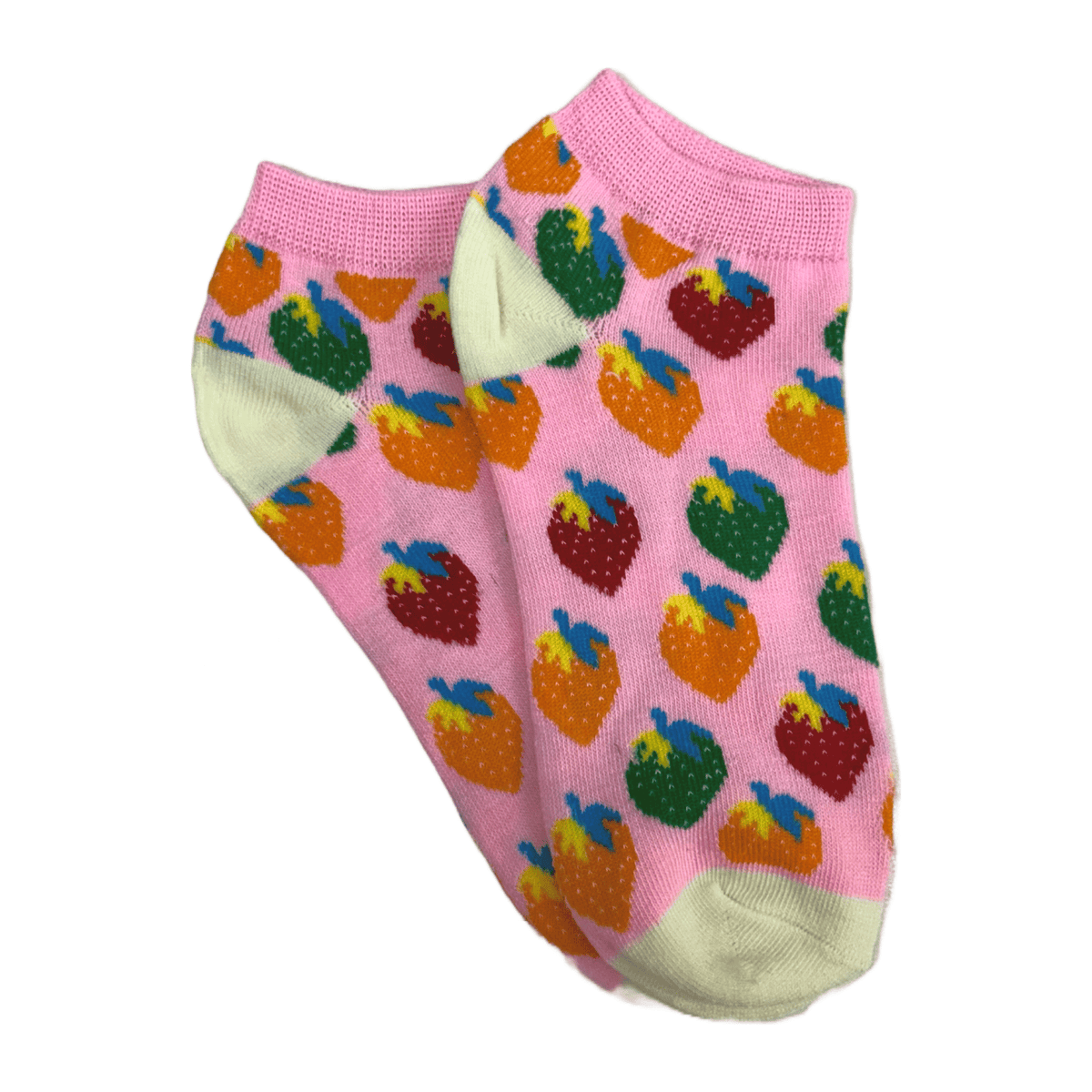 Colorful Strawberry Patterned Ankle Socks (Adult Medium - Women's Shoe Sizes 5-10), StrawAnk-Pink