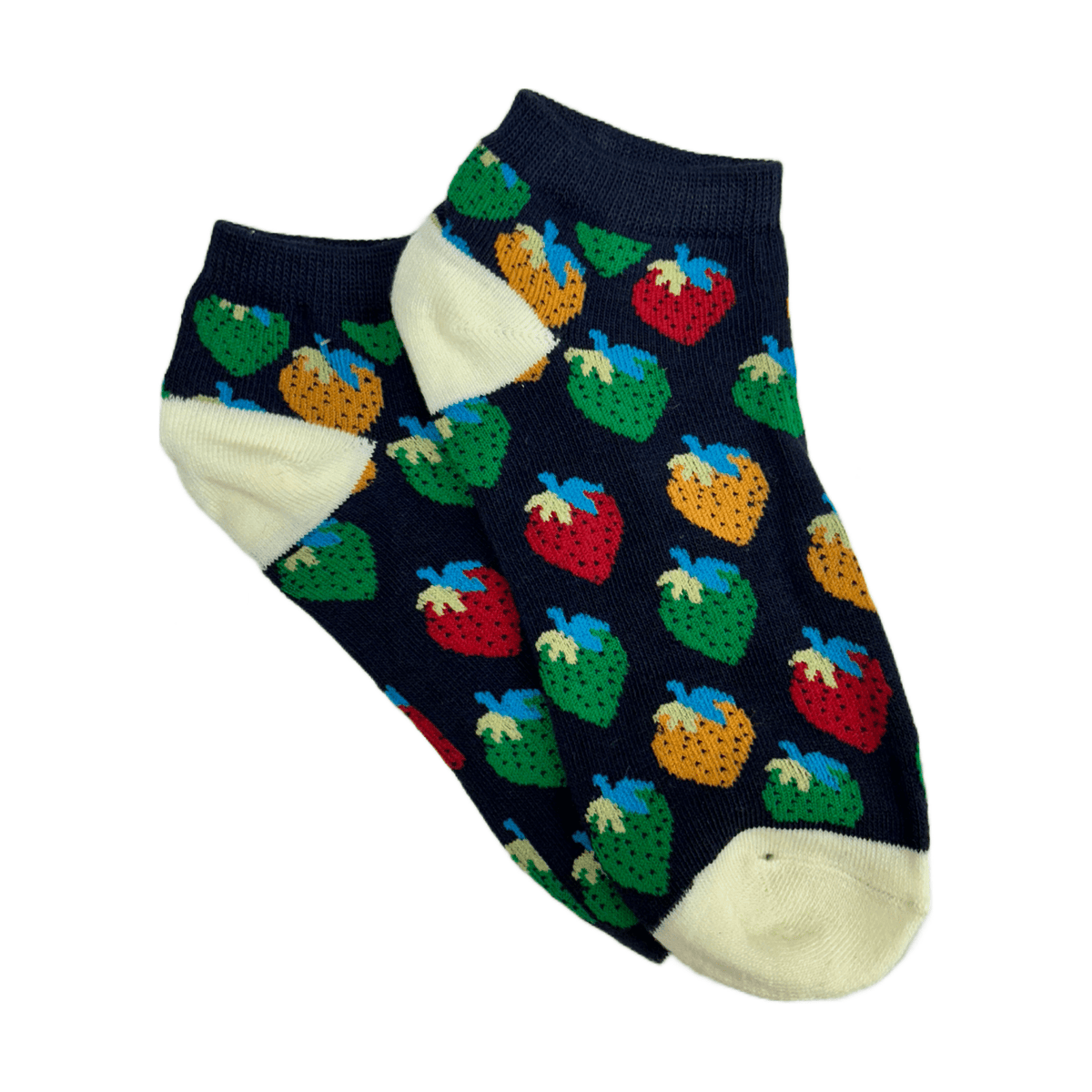 Colorful Strawberry Patterned Ankle Socks (Adult Medium - Women's Shoe Sizes 5-10), StrawAnk-Navy