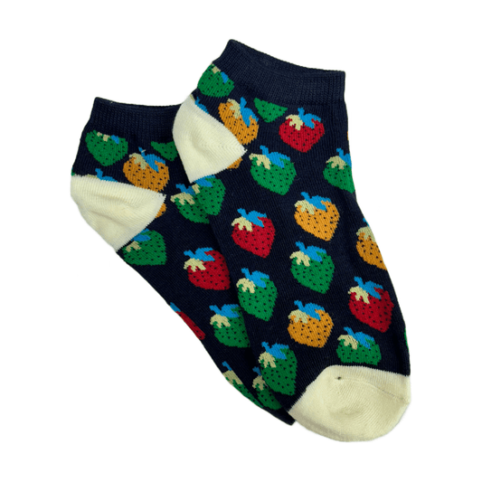 Colorful Strawberry Patterned Ankle Socks (Adult Medium - Women's Shoe Sizes 5 - 10)