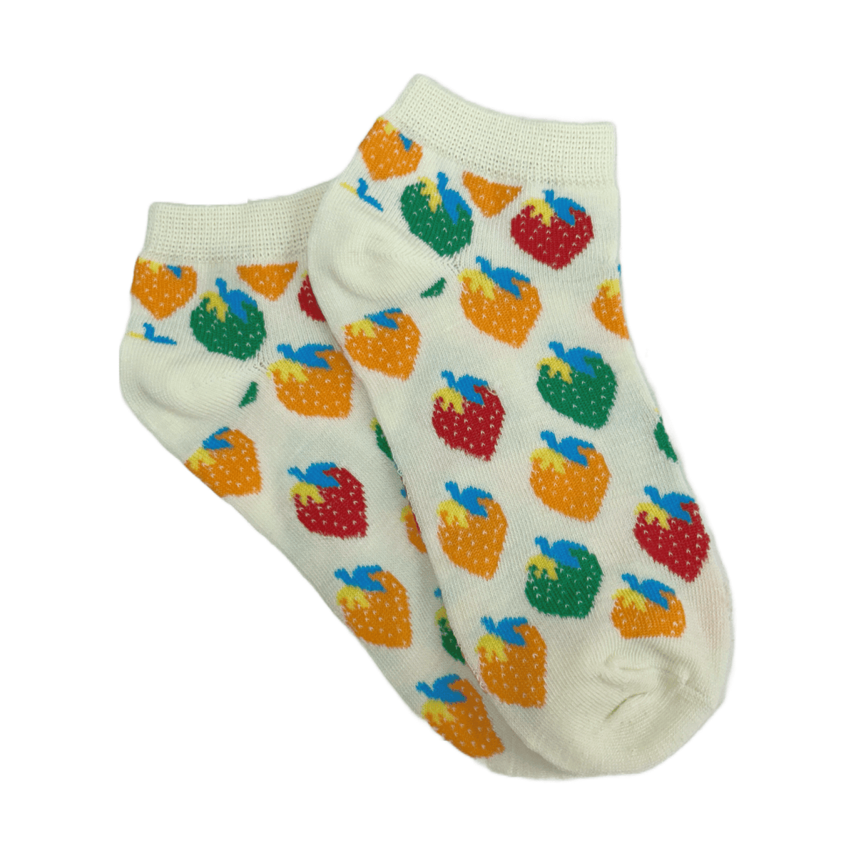 Colorful Strawberry Patterned Ankle Socks (Adult Medium - Women's Shoe Sizes 5-10), StrawAnk-Cream