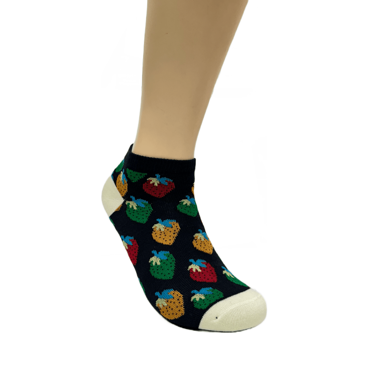 Colorful Strawberry Patterned Ankle Socks (Adult Medium - Women's Shoe Sizes 5-10), StrawAnk-Gray