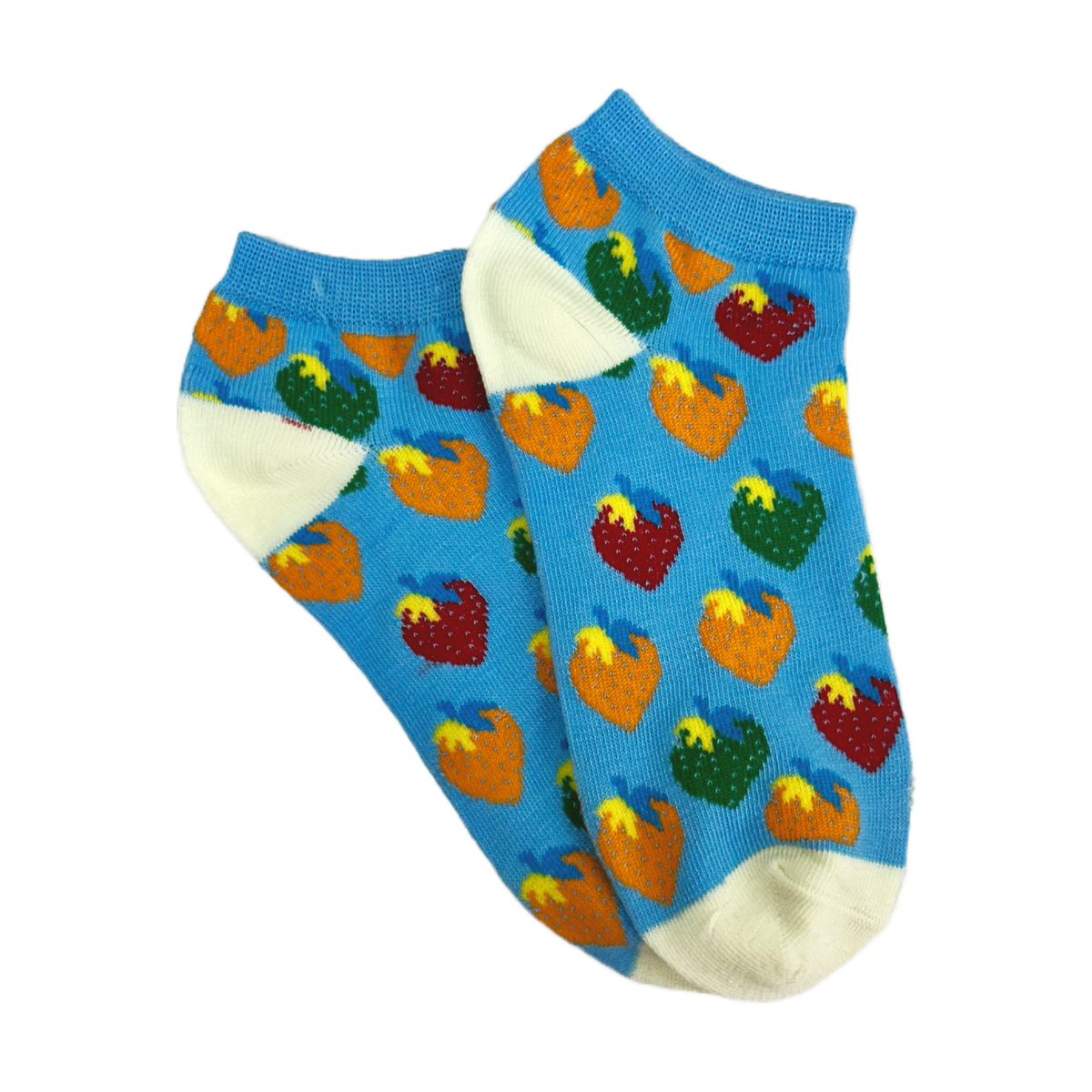 Colorful Strawberry Patterned Ankle Socks (Adult Medium - Women's Shoe Sizes 5-10), StrawAnk-LightBlue