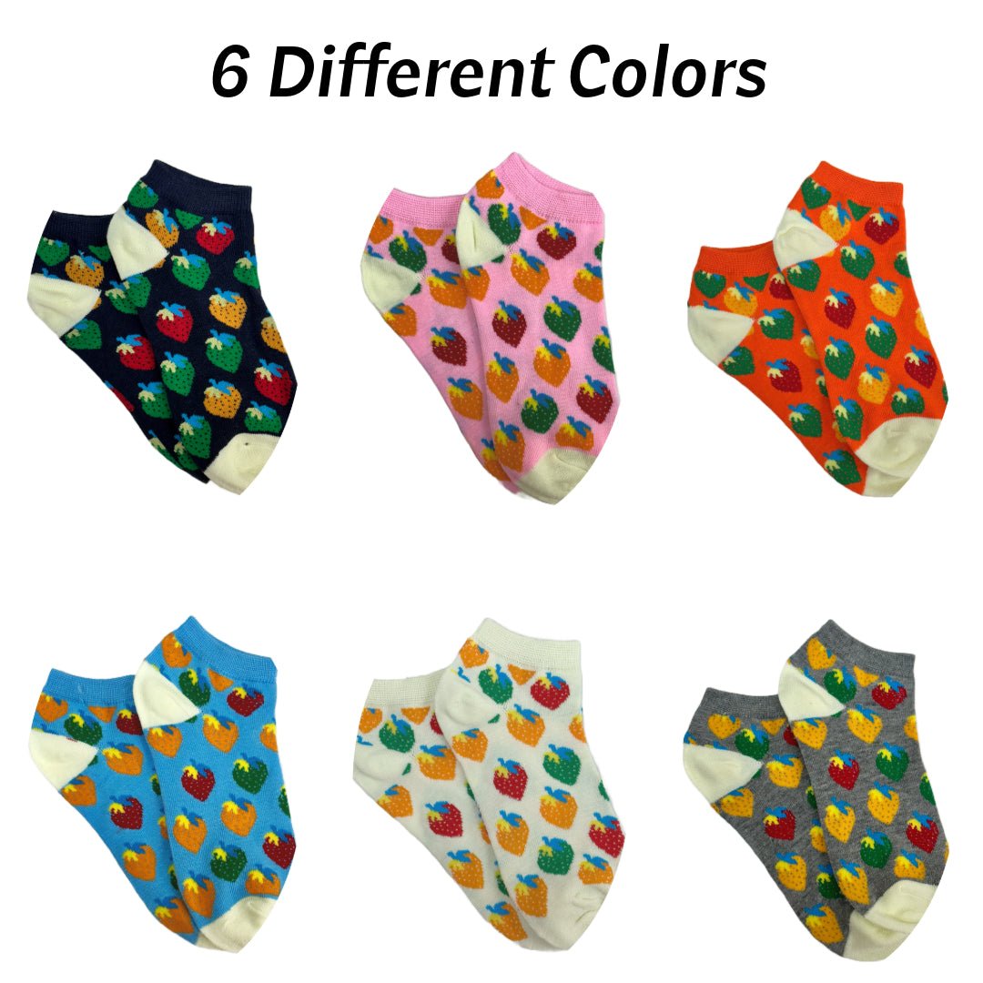 Colorful Strawberry Patterned Ankle Socks (Adult Medium - Women's Shoe Sizes 5-10), StrawAnk-Navy