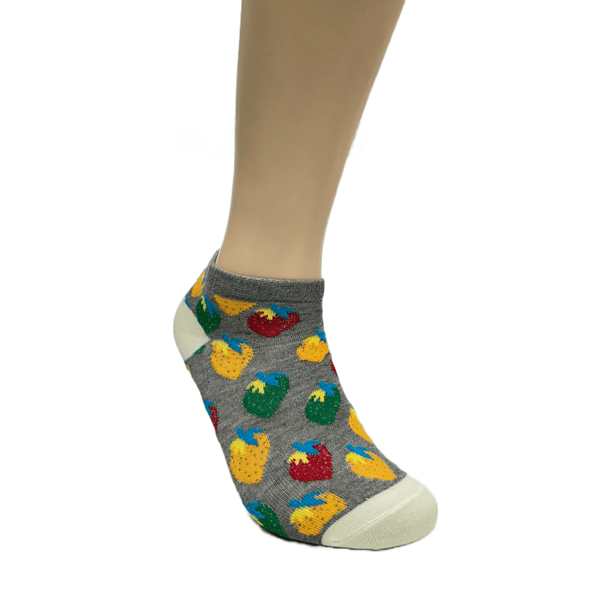 Colorful Strawberry Patterned Ankle Socks (Adult Medium - Women's Shoe Sizes 5-10), StrawAnk-Gray
