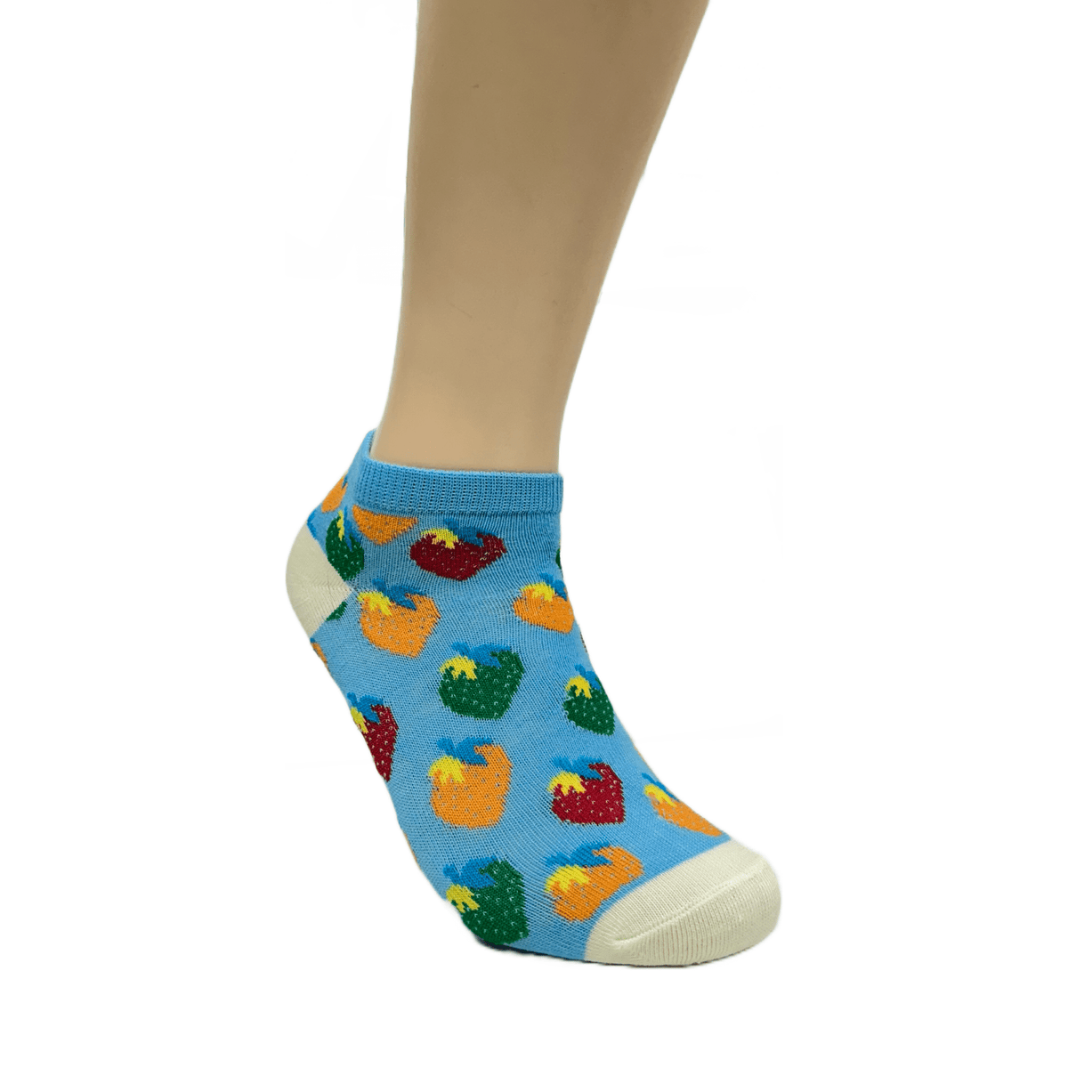 Colorful Strawberry Patterned Ankle Socks (Adult Medium - Women's Shoe Sizes 5-10), StrawAnk-Gray