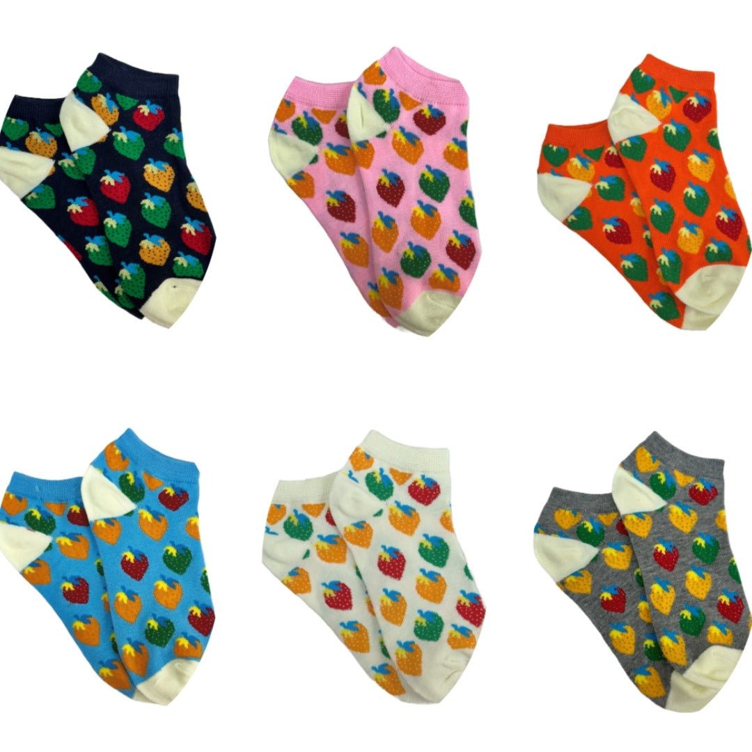 Colorful Strawberry Patterned Ankle Socks (Adult Medium - Women's Shoe Sizes 5 - 10)