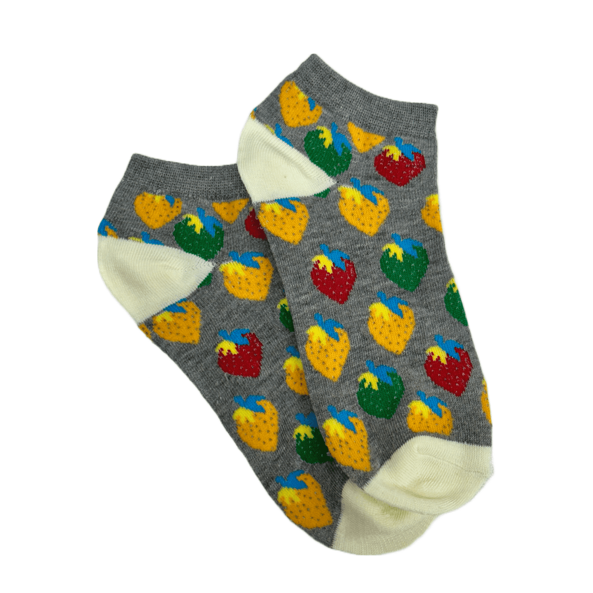 Colorful Strawberry Patterned Ankle Socks (Adult Medium - Women's Shoe Sizes 5-10), StrawAnk-Gray