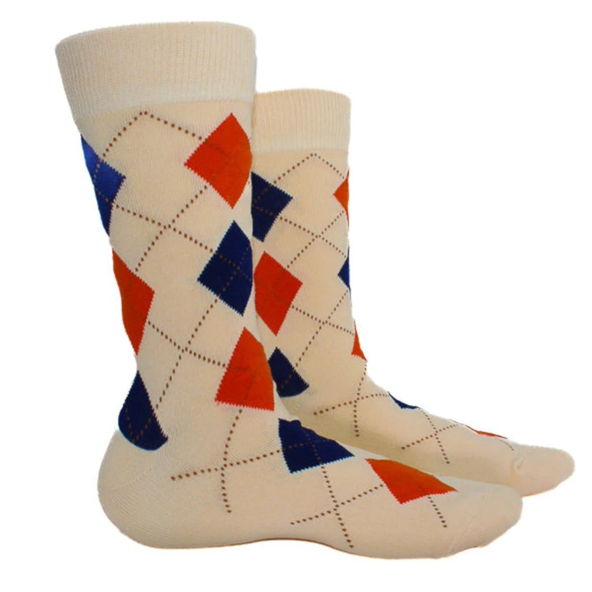 Cream Argyle Socks from the Sock Panda (Adult Large) - Blue and Coral Diamond, CreamArgyleLg