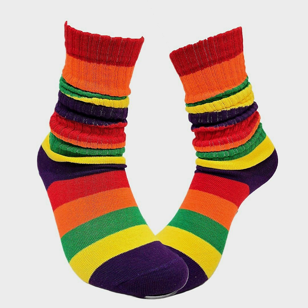 Dark Rainbow Slouch Socks (Adult Medium) - Heavyweight, DarkRainSlouchMd