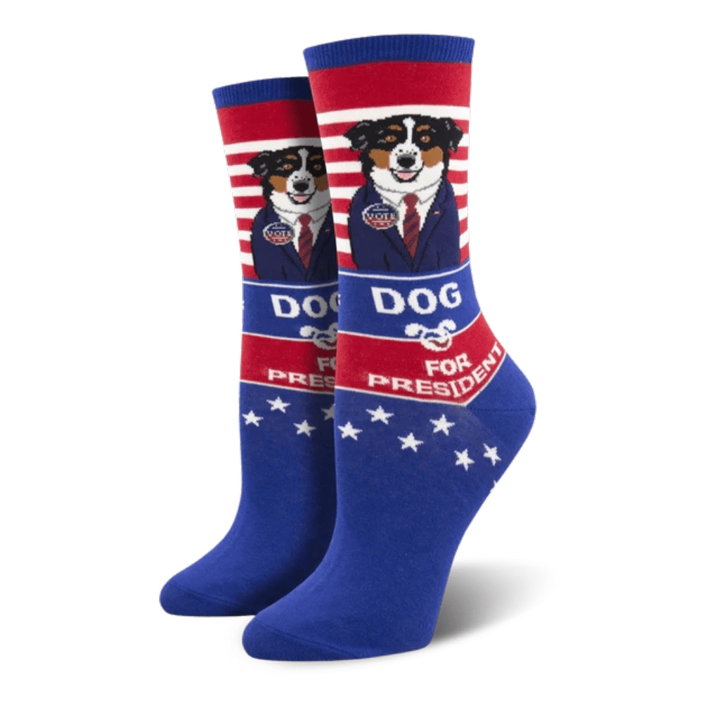 Dog for President Crew Socks (Adult Medium - Women's Shoe Sizes 5-10), DogPresidentMd