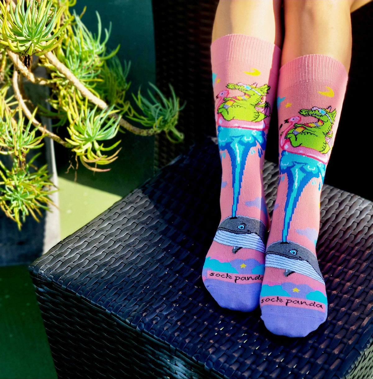 Dream Dragon and Whale Socks from the Sock Panda (Adult Medium - Women's Shoe Sizes 5-10), DreamDragonMd