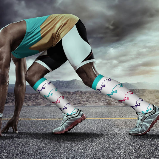 EKG Heartbeat Patterned Knee High - White (Compression Socks)