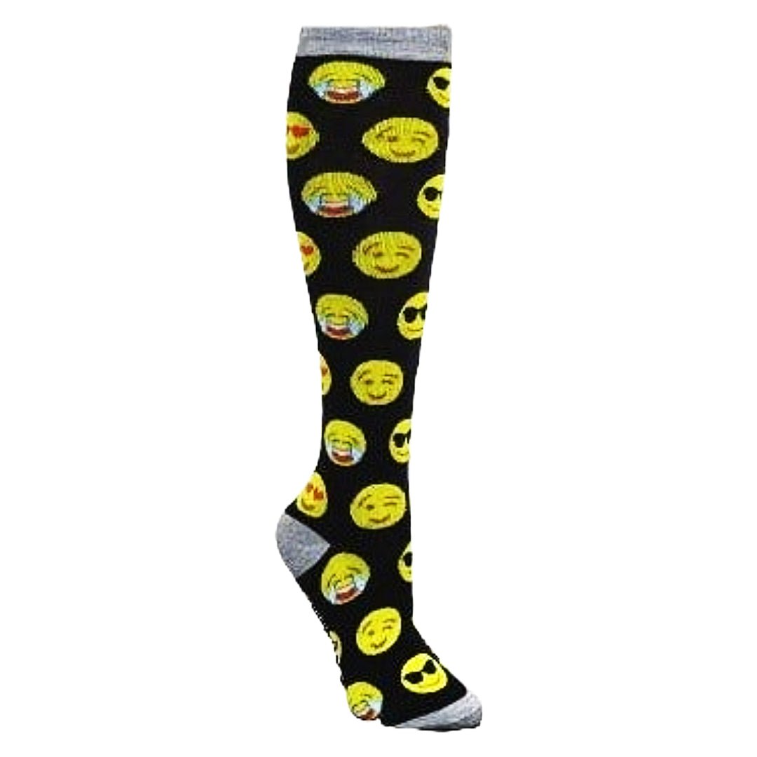 Emoji Face Pattern Socks from the Sock Panda (Knee High), Black Emoji Knee High