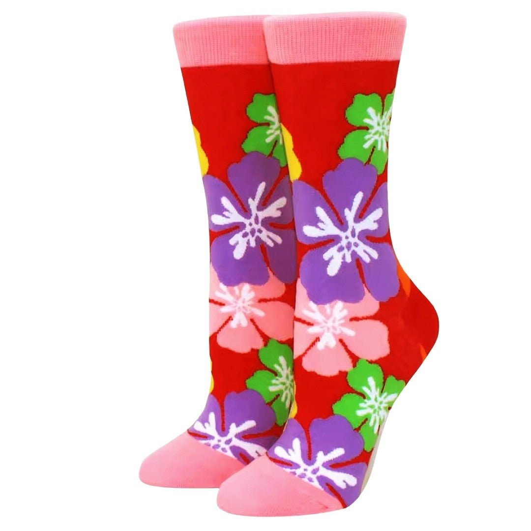 Exotic Flower Socks from the Sock Panda (Adult Medium - Women's Shoe Sizes 5-10), RedFlowerMd