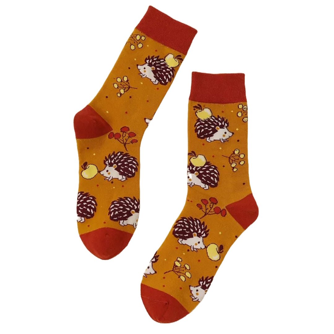 Fall Hedgehog Socks (Adult Medium - Women's Shoe Sizes 5-10), PocupineMd
