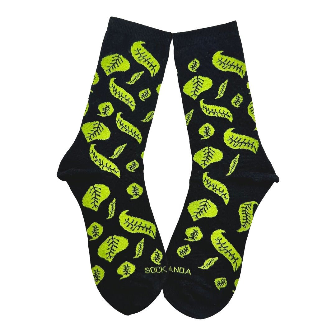 Fall Leaf Pattern Socks the Sock Panda (Adult Medium - Women's Shoe Sizes 5-10), BlackLeafMd
