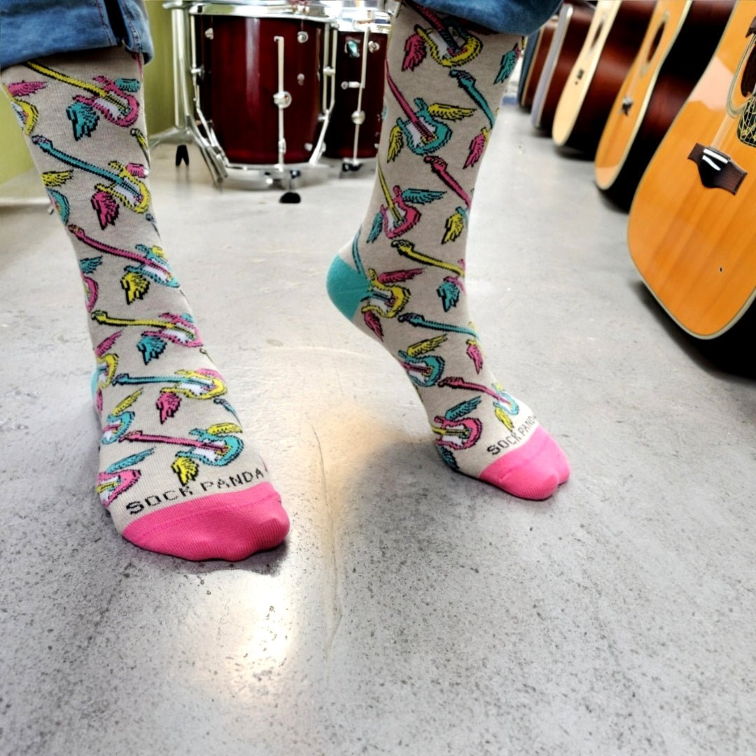 Flying Guitar Pattern Socks from the Sock Panda (Adult Small - Shoe Sizes 2-5), FlyingGuitarSm