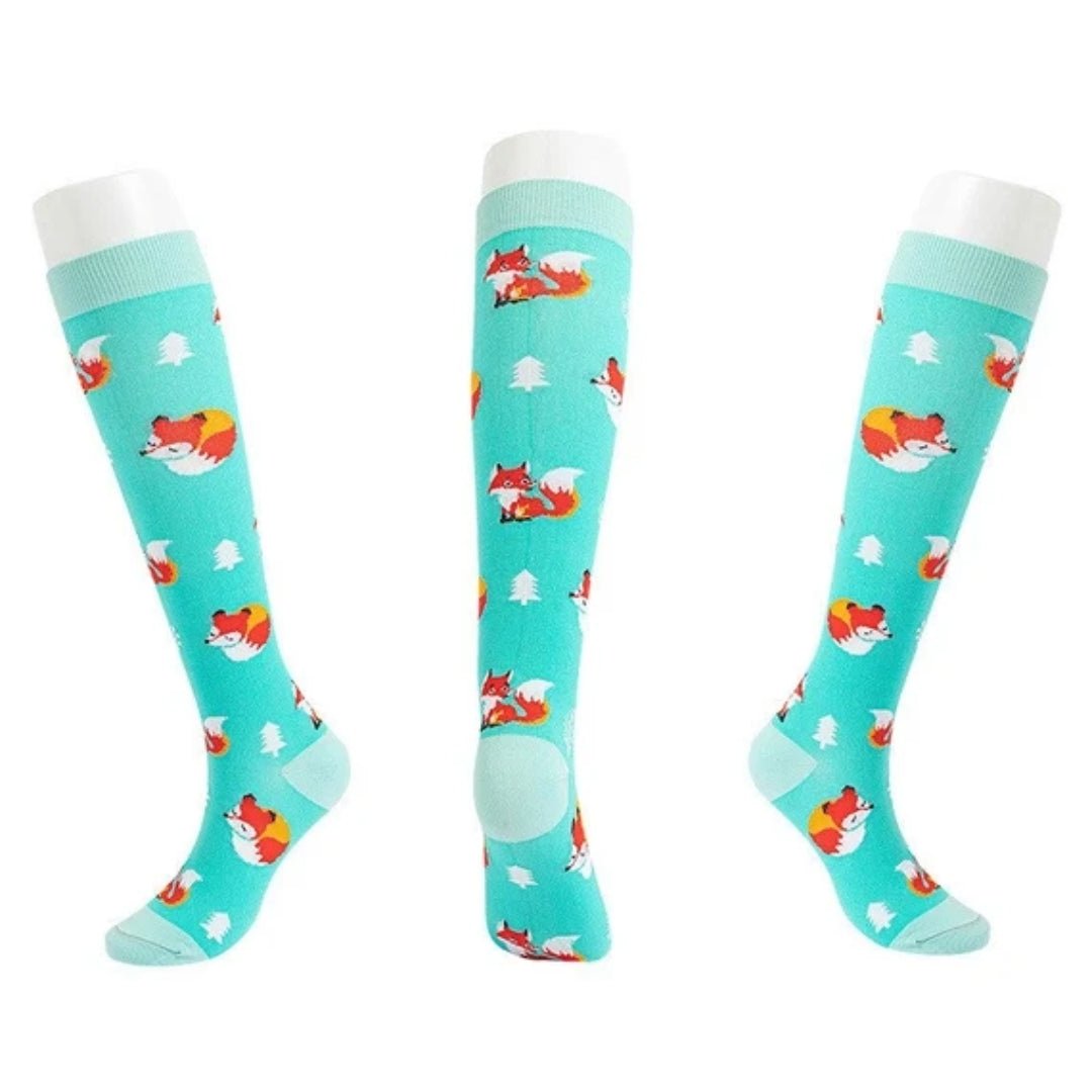 Fox Patterned Knee High (Compression Socks), FoxCompressionMd