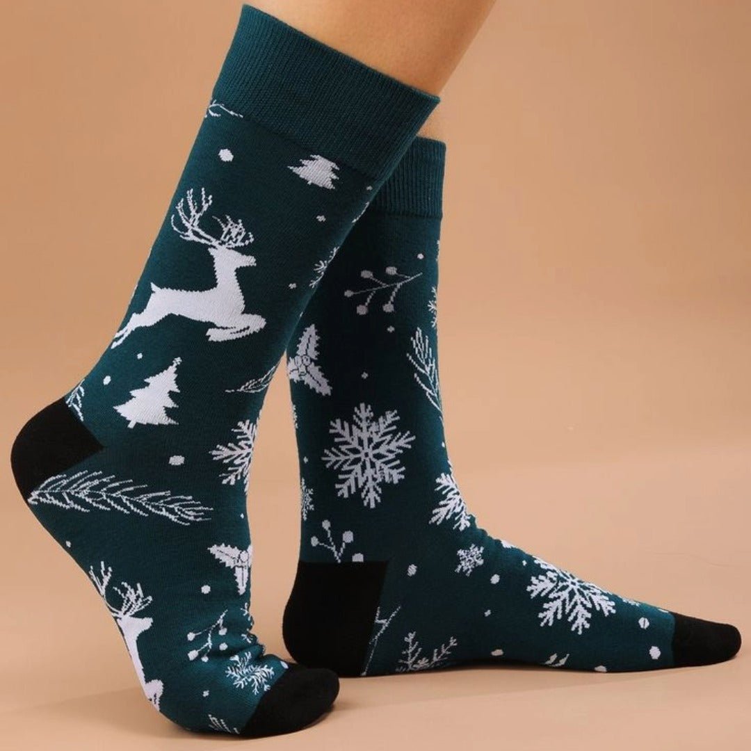 Frolicking Reindeer Socks from the Sock Panda (Adult Large - Men's Shoe Sizes 8-12), GreenReindeerLg