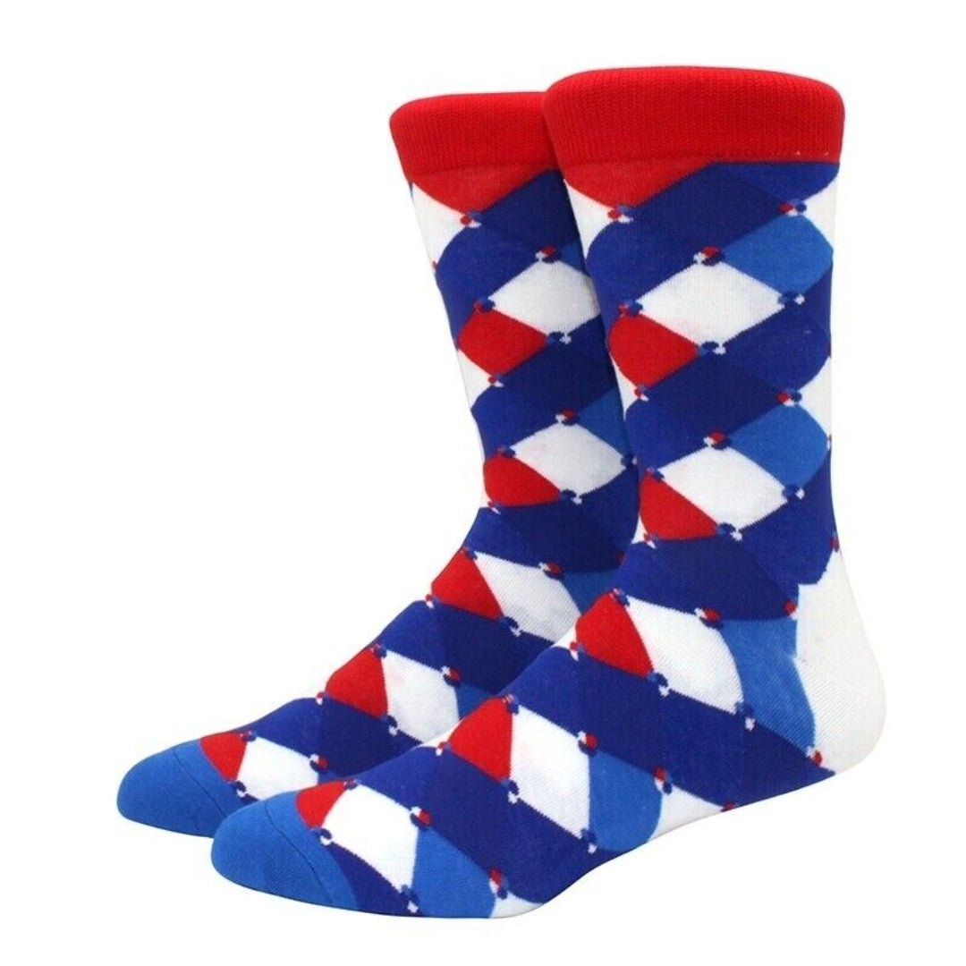 Fun Pattern Socks from the Sock Panda (Red, Blue, White) - Adult Large - Men's Shoe Sizes 8-12, RedBlWhiteLg