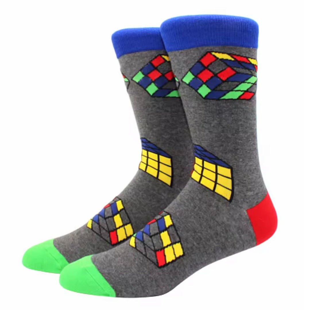 Fun Puzzle Cube Socks - Sock Panda (Adult Large - Men's Shoe Sizes 8-12), Puzzle Cube Gray