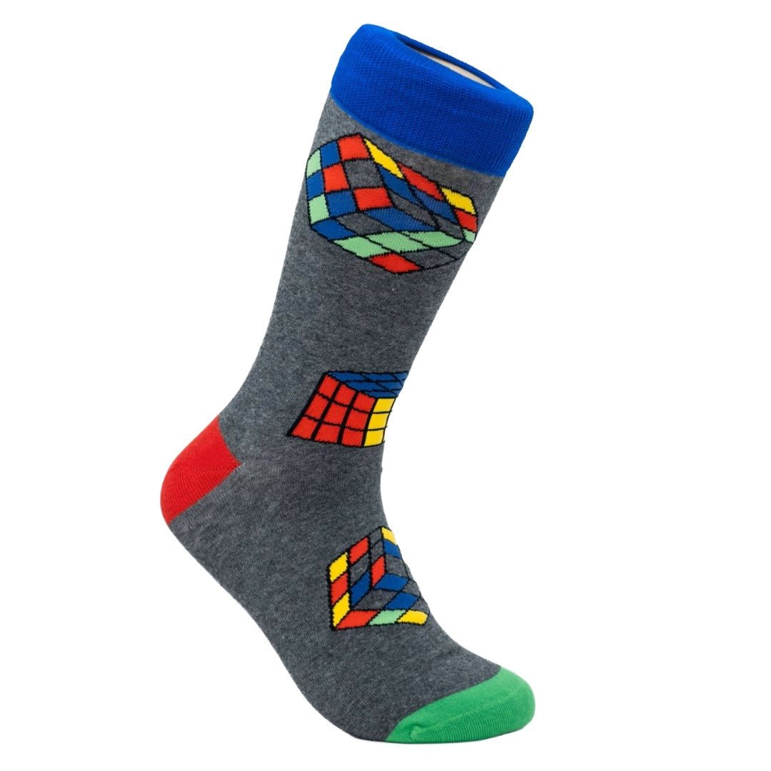 Fun Puzzle Cube Socks - Sock Panda (Adult Large - Men's Shoe Sizes 8-12), Puzzle Cube Gray