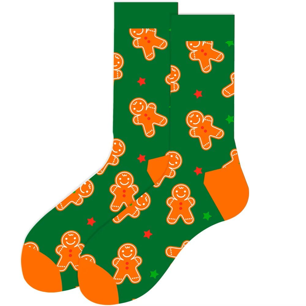 Gingerbread Man Patterned Socks (Adult Medium - Women's Shoe Sizes 5-10), GingerGreenMd