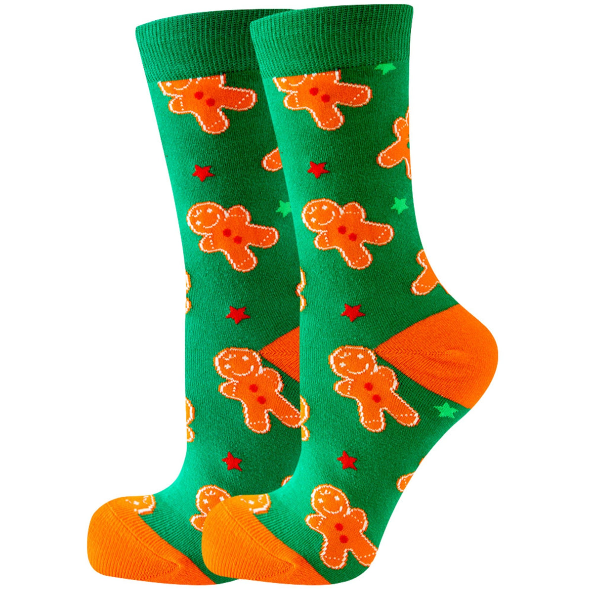 Gingerbread Man Patterned Socks (Adult Medium - Women's Shoe Sizes 5-10), GingerGreenMd
