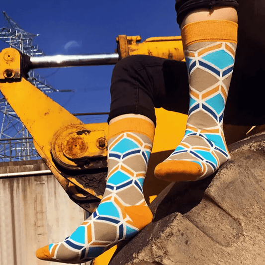 Gold Square Patterned Socks from the Sock Panda (Adult Large - Men's Shoe Sizes 8 - 12)