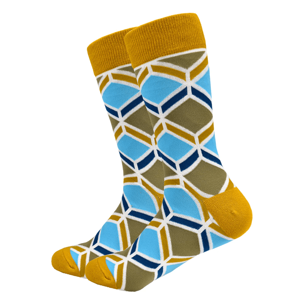 Gold Square Patterned Socks from the Sock Panda (Adult Large - Men's Shoe Sizes 8-12), GoldPatternLg