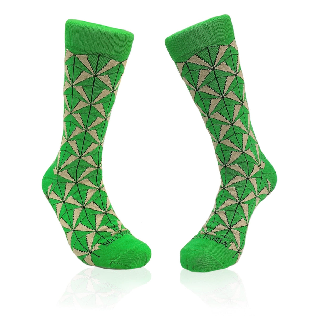 Green and Dark Beige Geometric Socks from the Sock Panda (Adult Large), GreenBeigeGeoLg