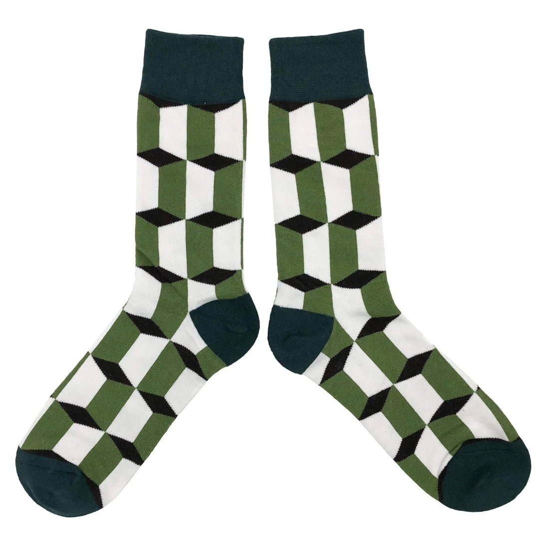 Green Cube Patterned Socks from the Sock Panda (Adult Large - Men's Shoe Sizes 8-12), GreenCubeLg