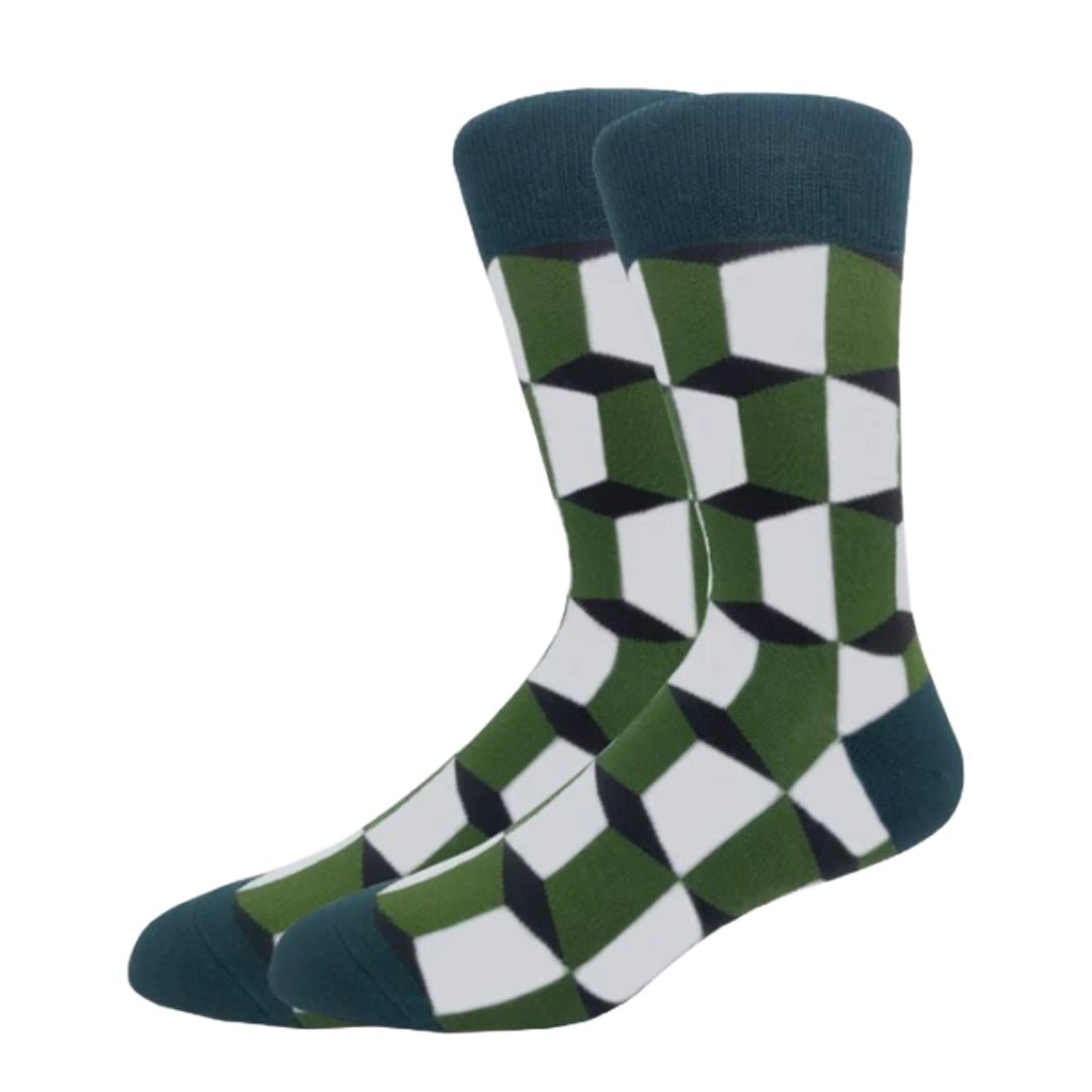 Green Cube Patterned Socks from the Sock Panda (Adult Large - Men's Shoe Sizes 8-12), GreenCubeLg