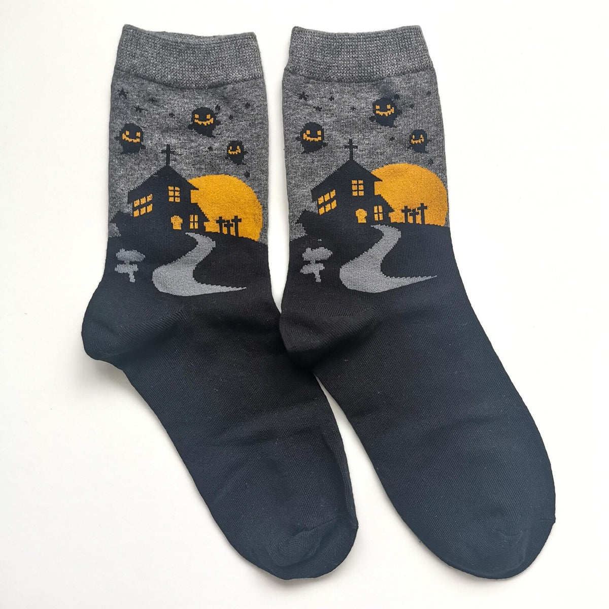 Grey Ghosts Over A Haunted House Socks, Grey Ghosts