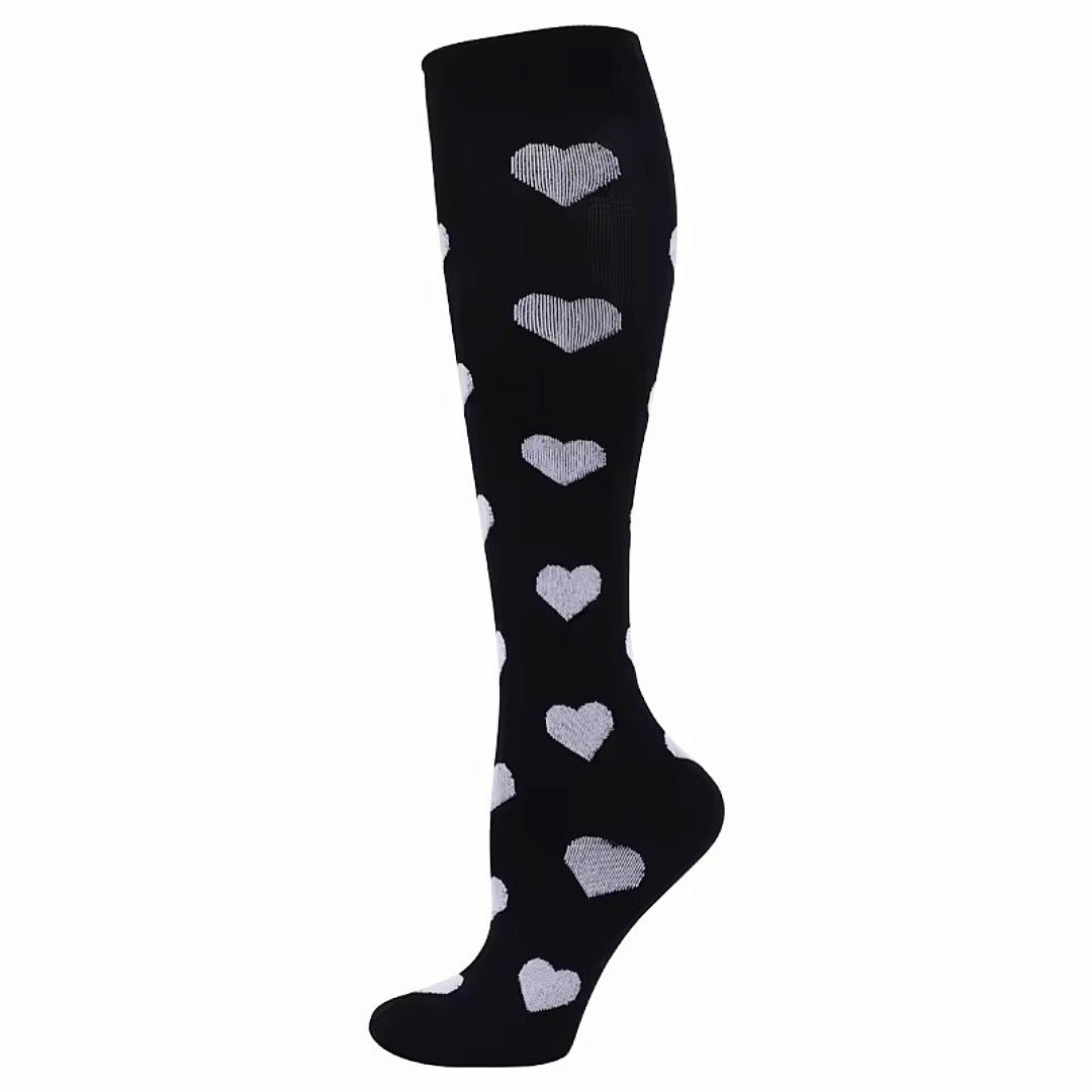 Grey Heart Patterned Knee High (Compression Socks), GRHeartCompMd