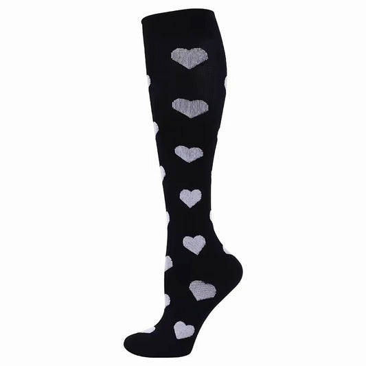 Grey Heart Patterned Knee High (Compression Socks) GRHeartCompMd