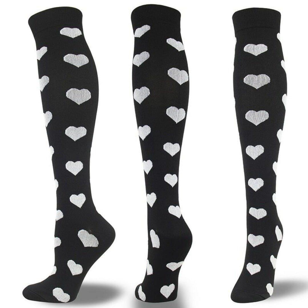 Grey Heart Patterned Knee High (Compression Socks), GRHeartCompMd