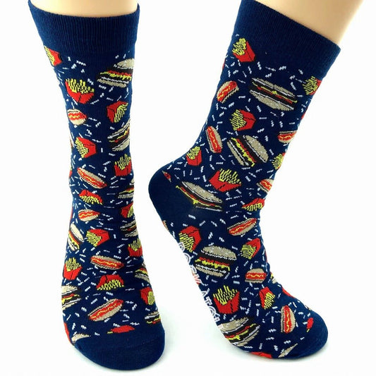 Hamburger, Hot Dog, Fries Socks from the Sock Panda (Adult Large) BurgerAMericaLg