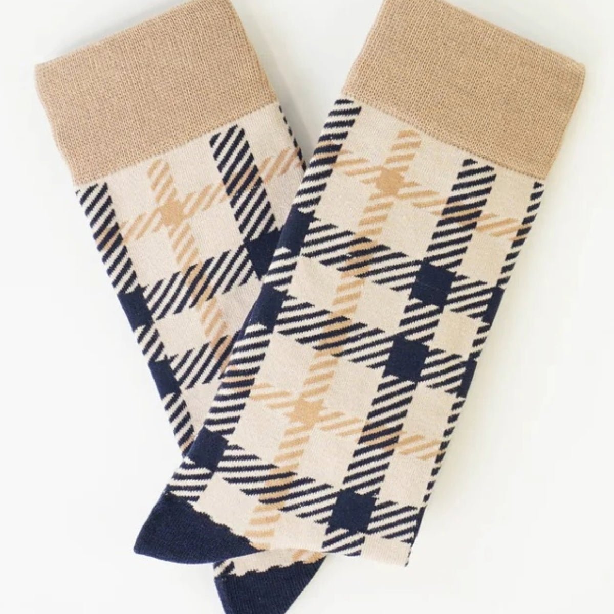 Hashed Plaid Patterned Socks from the Sock Panda (Adult Large - Men's Shoe Sizes 8-12), BeigePlaid