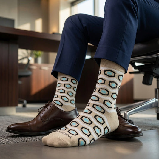 Hexagon Pattern Socks from the Sock Panda (Adult Large) HexBeigeLg