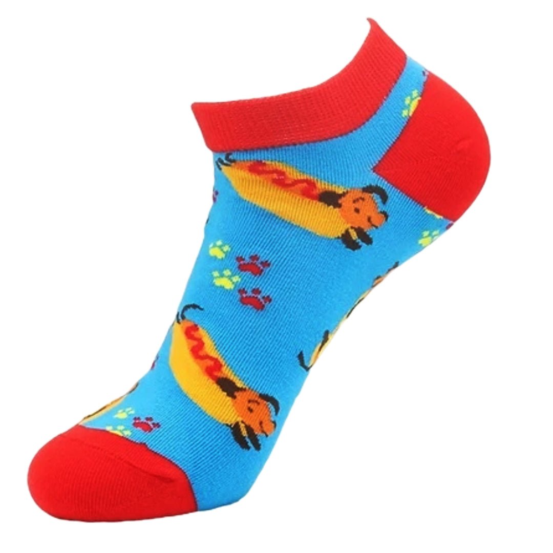 Hot Dog from the Sock Panda (Adult Medium - Women's Shoe Sizes 5-10), HotDogsPattAnkMd
