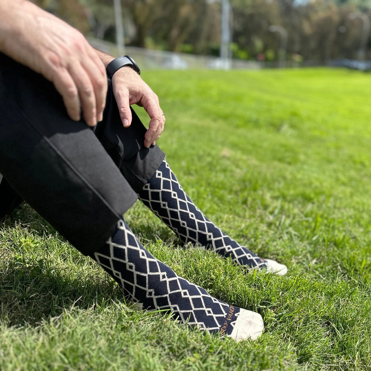 Interlocking Diamond Pattern Socks from the Sock Panda (Adult Large - Men's Shoe Sizes 8-12), DiamondBlueLg