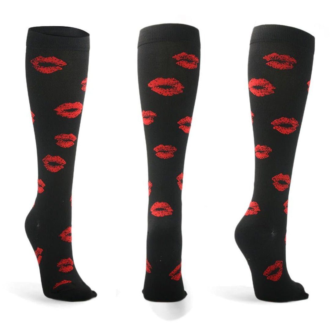 Kissing Lips Knee High (Compression Socks), KissLipsCompMd